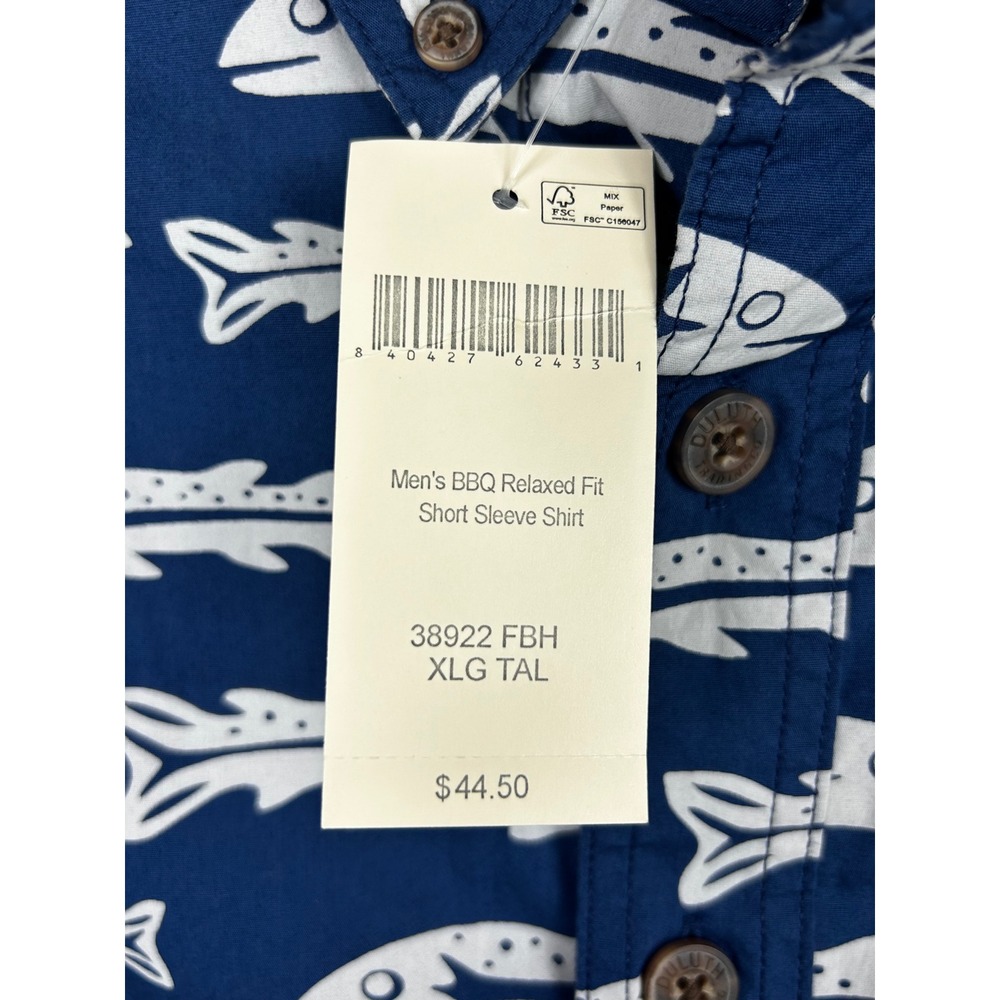 Duluth Trading Co BBQ Shirt Mens XL Tall Relaxed Fit Blue Fish Print NWT - Picture 4 of 9